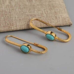 Gold Plated Turquoise Colored Stone Drop Earrings